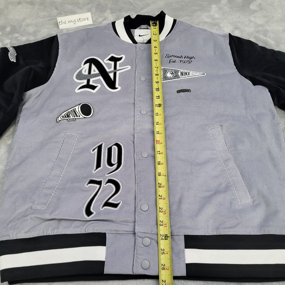 Nike Corduroy Varsity Jacket 1972 Letterman Black Grey Size Large FQ6159-012 - Picture 4 of 8
